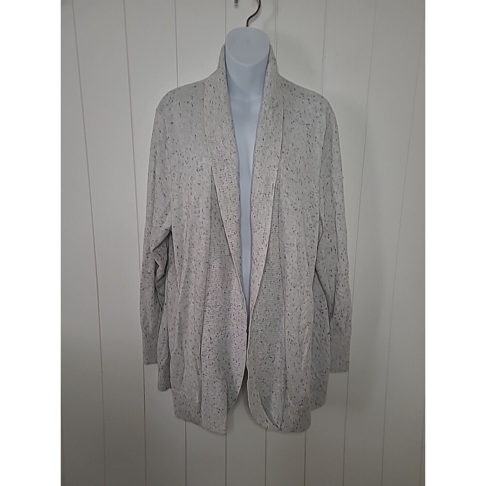 Lands End Sweater Cardigan Womens 1X Open Knit Long Line Casual Fall Pockets